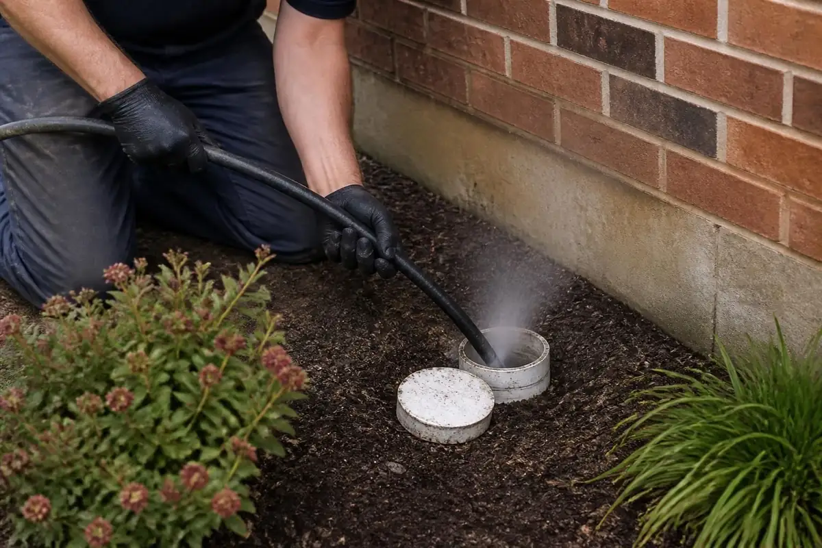 High-pressure jetting hose in an outdoor sewer cleanout, hydro jetting in Atlanta, GA
